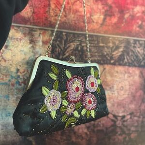 Hand Embroidered Beaded Flower Purse